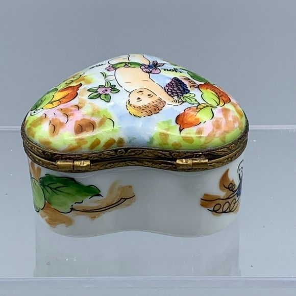 Heart Shape Limoges France Peint Main Hinged Trinket Box La Gloriette "you" "me" - Picture 3 of 10